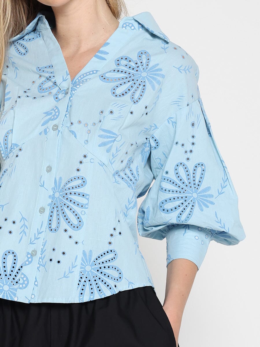Gracia Fashion Women's Collared Puff Sleeve Patterned Shirt