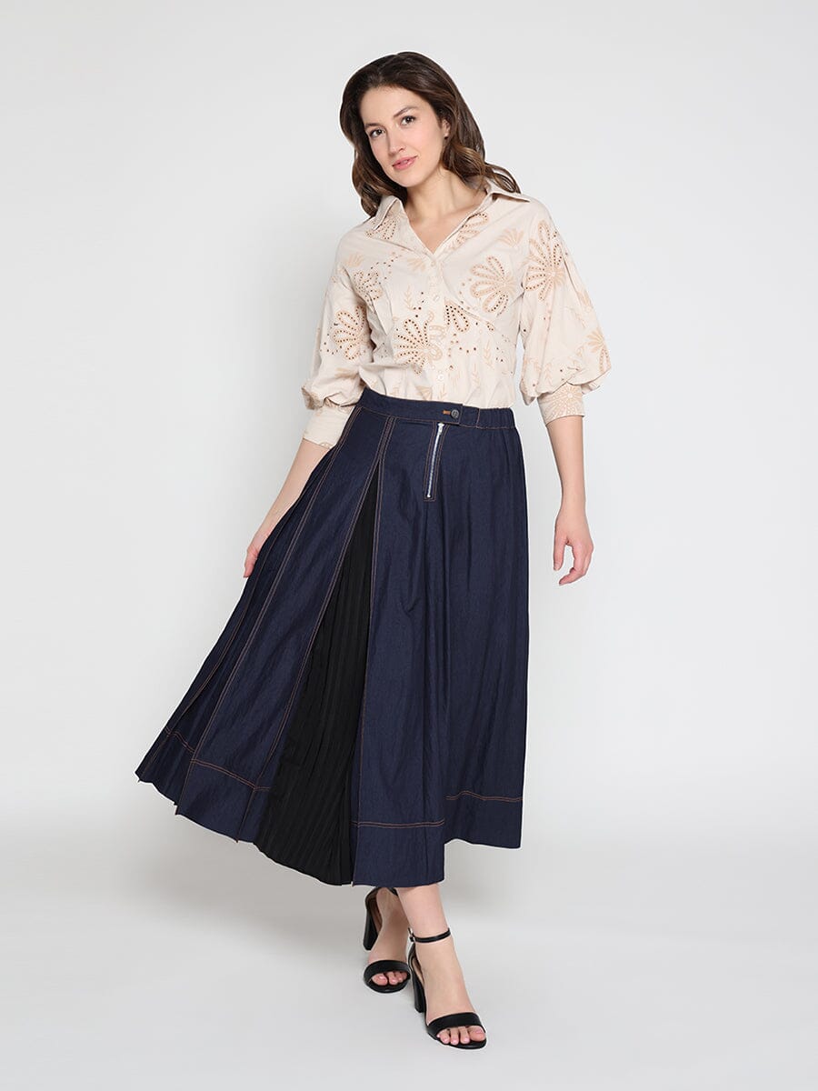 Gracia Fashion Women's Collared Puff Sleeve Patterned Shirt