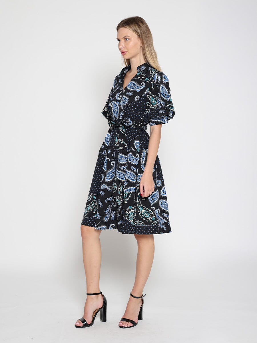 Gracia Fashion Women's Cotton Printed Puffed Sleeve Belt Dress