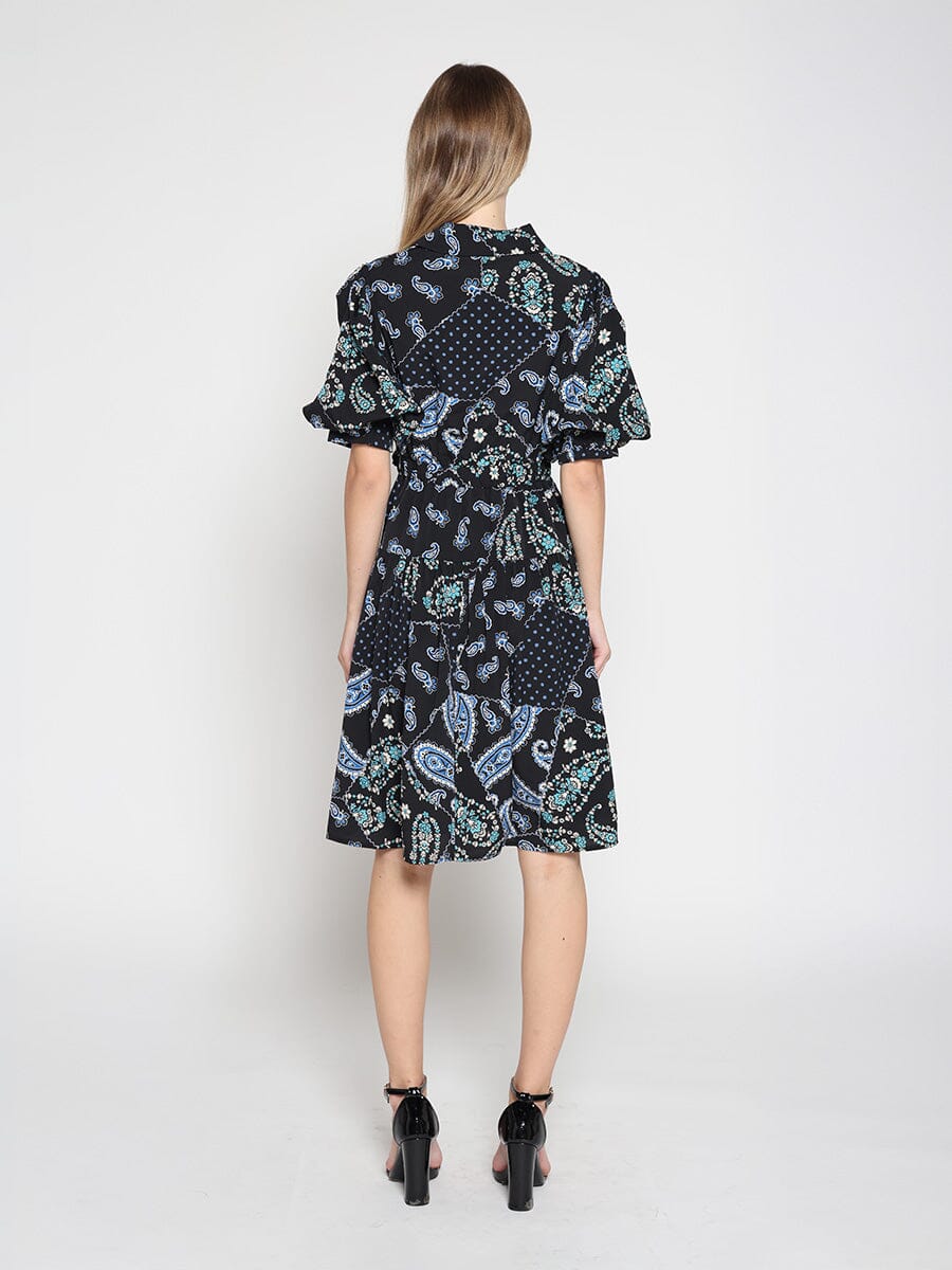 Gracia Fashion Women's Cotton Printed Puffed Sleeve Belt Dress