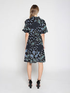 Gracia Fashion Women's Cotton Printed Puffed Sleeve Belt Dress