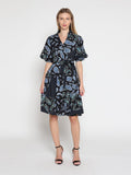 Gracia Fashion Women's Cotton Printed Puffed Sleeve Belt Dress
