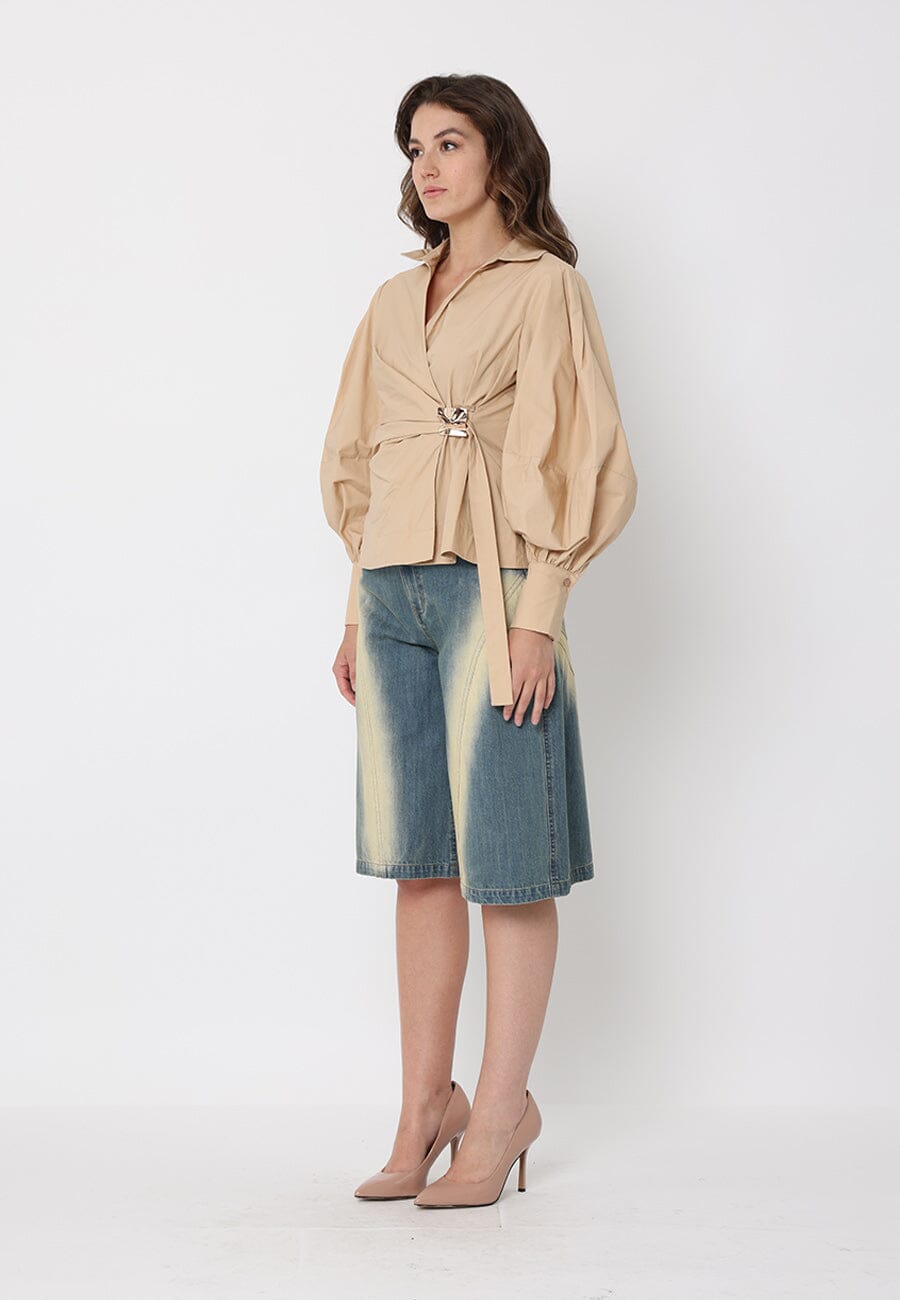 Gracia Fashion Women's Crossbody Long Sleeve Solid Top