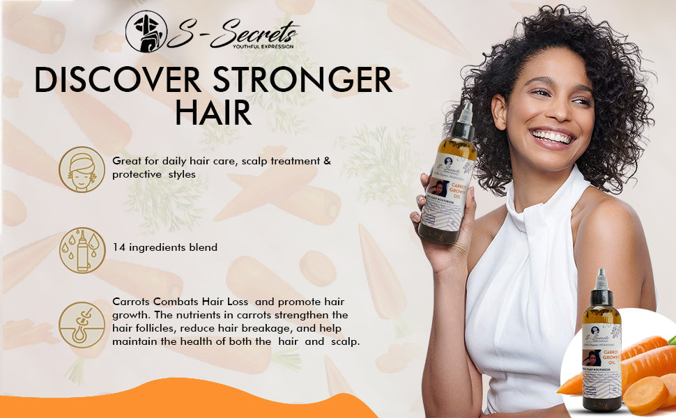 Carrot Hair Growth Oil 2oz, Herbs, Biotin, Essential oils For All Hair