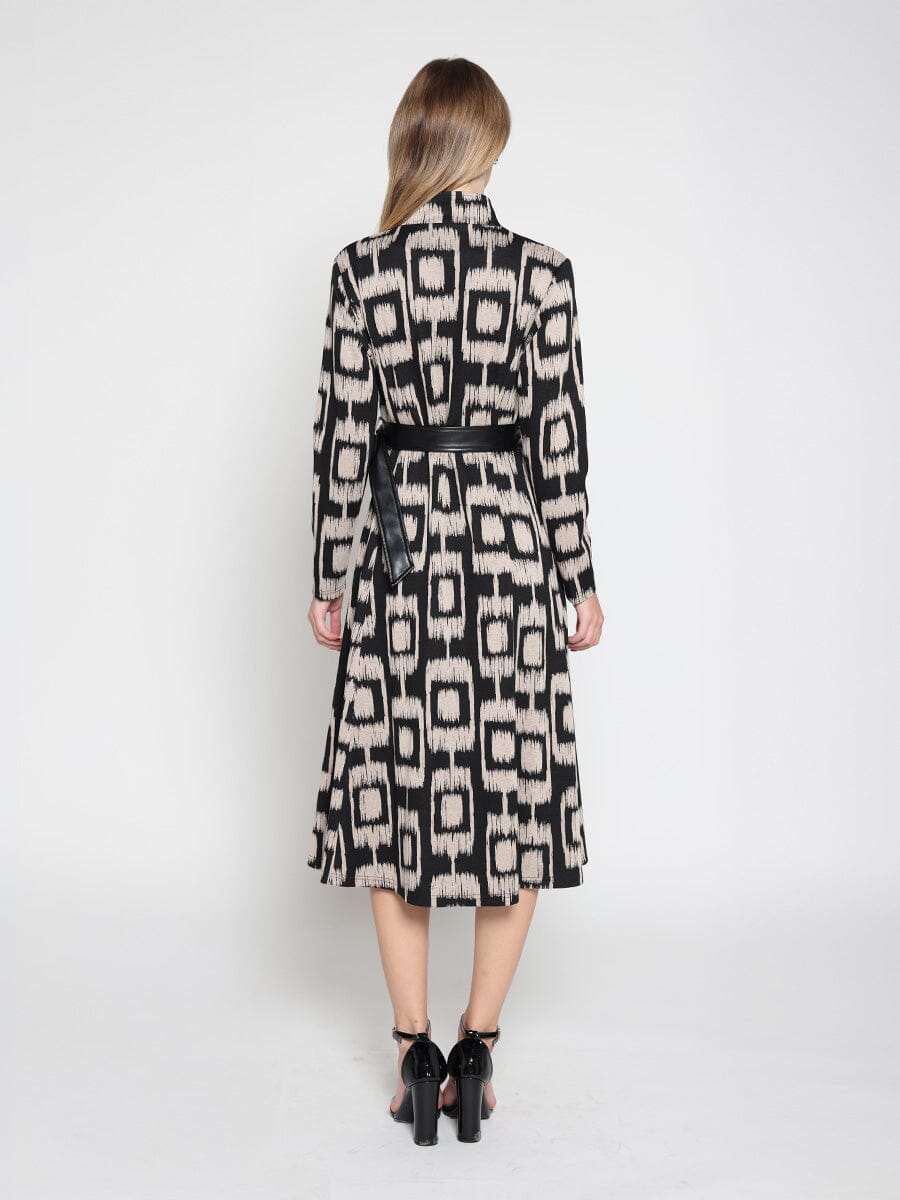 Gracia Fashion Women's Double Breasted Long Sleeve Belted Print Dress