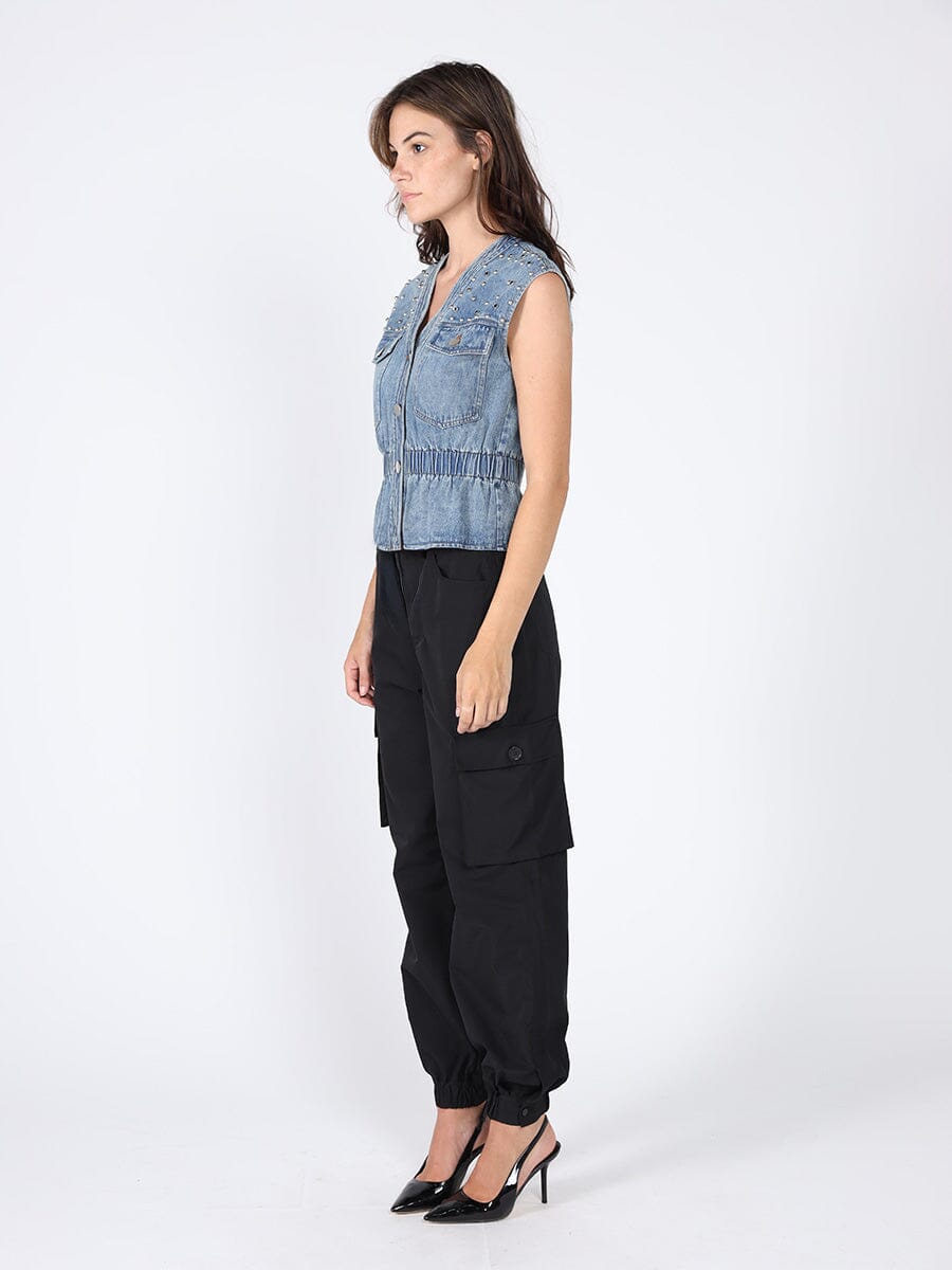 Gracia Fashion Women's Elastic waist Denim Vest