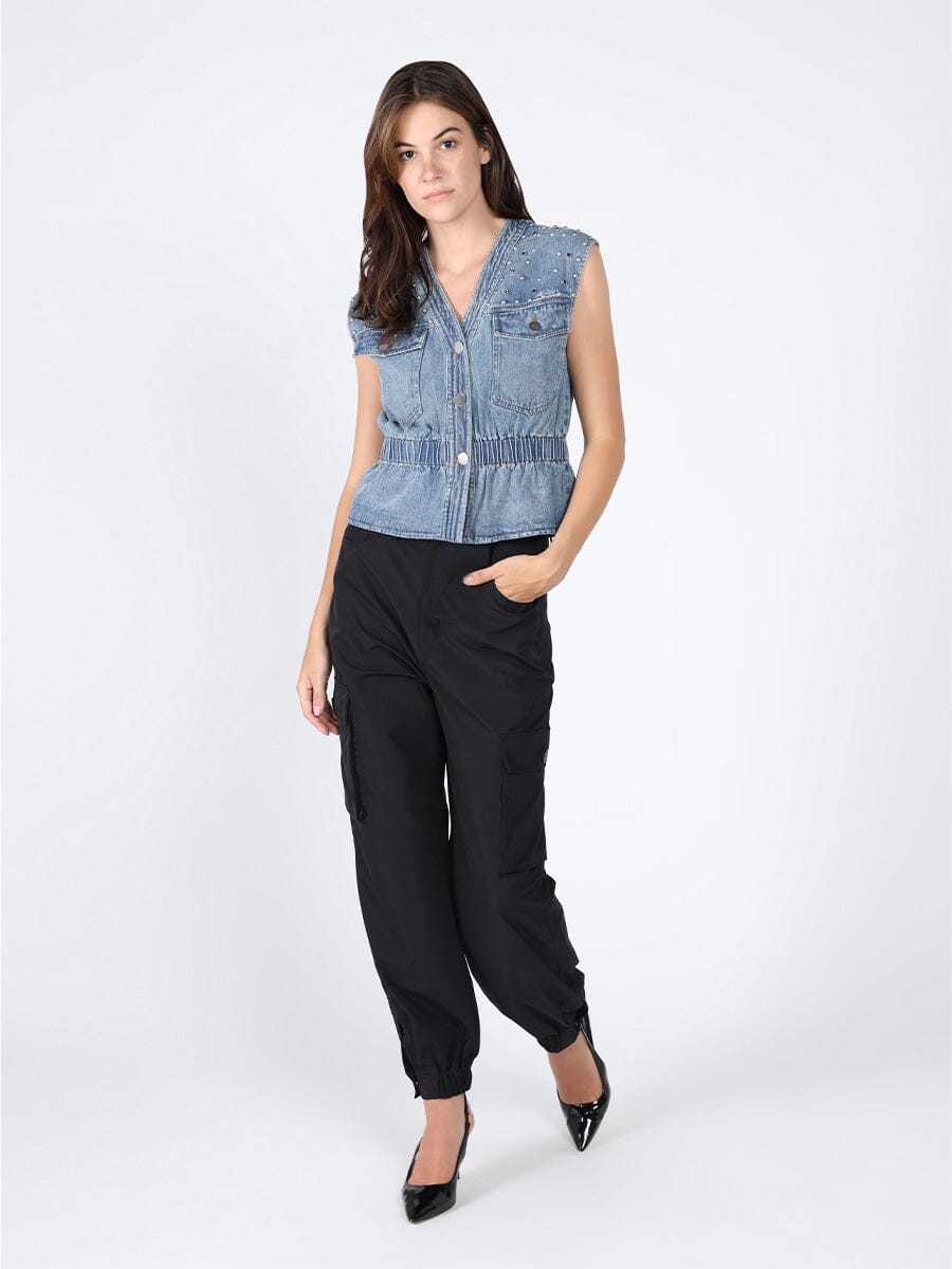 Gracia Fashion Women's Elastic waist Denim Vest