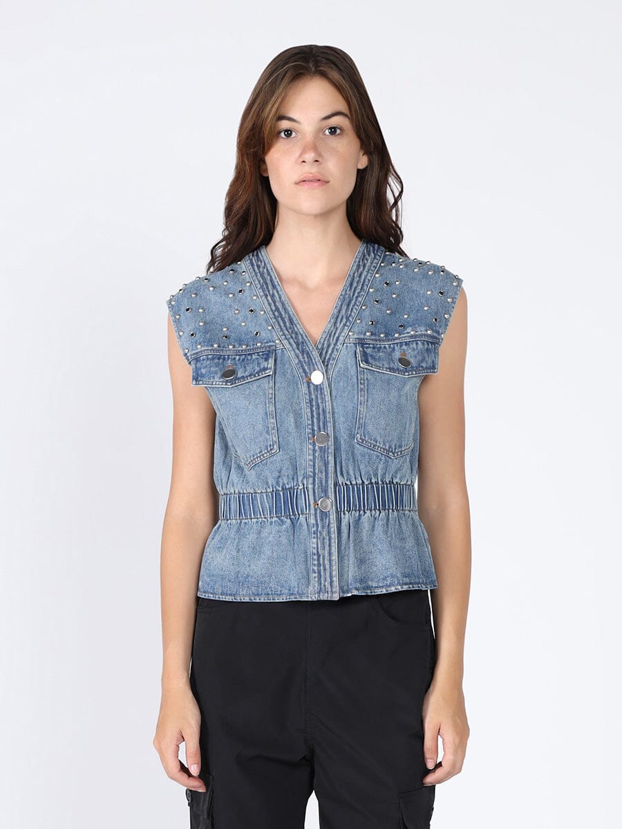 Gracia Fashion Women's Elastic waist Denim Vest