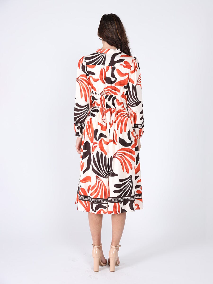Gracia Fashion Women's Elastic Waist Long Sleeve Printed Dress