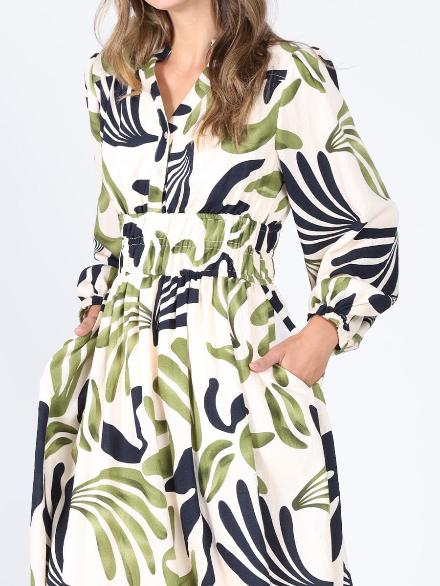 Gracia Fashion Women's Elastic Waist Long Sleeve Printed Dress