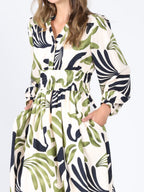 Gracia Fashion Women's Elastic Waist Long Sleeve Printed Dress