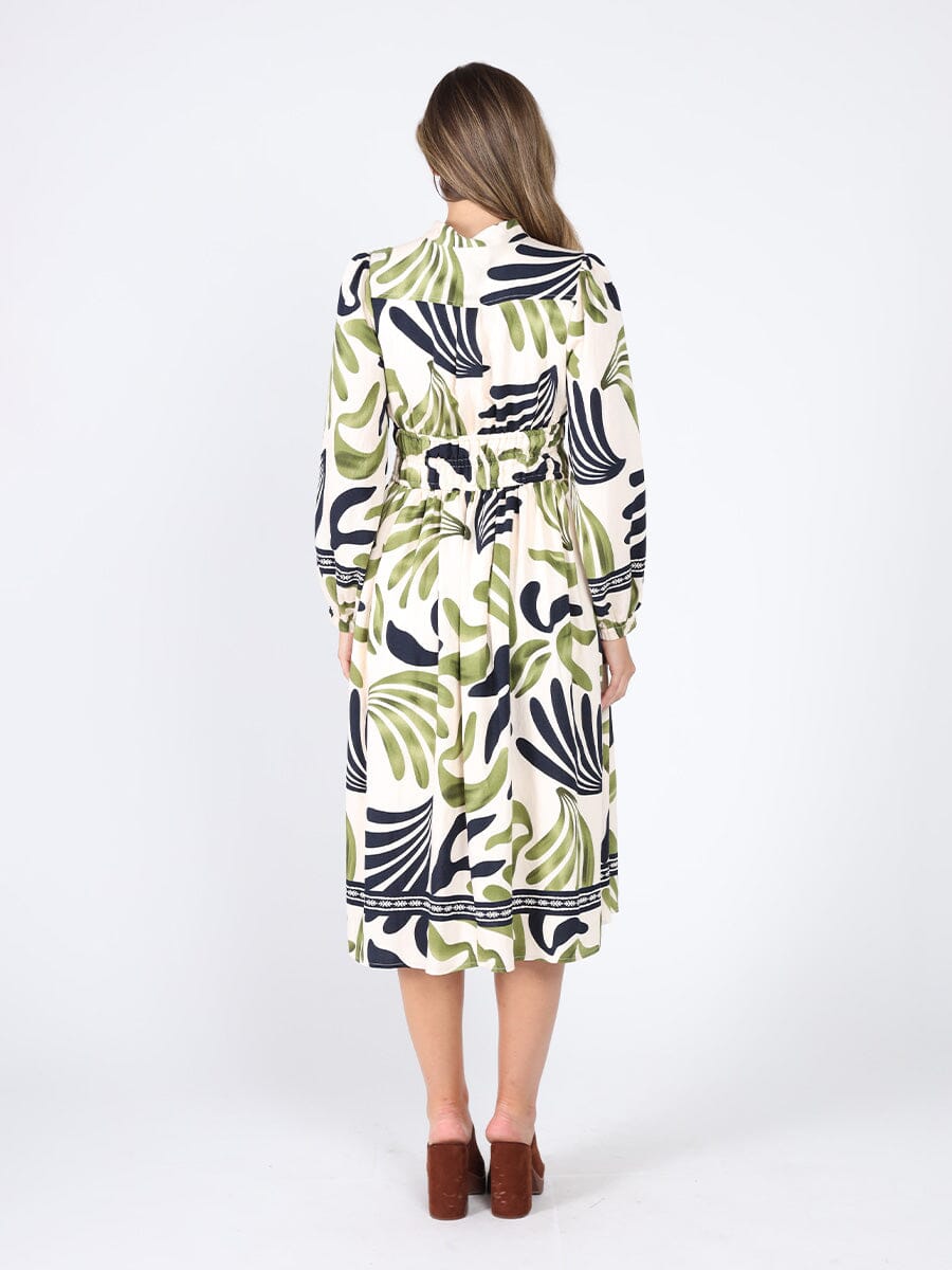 Gracia Fashion Women's Elastic Waist Long Sleeve Printed Dress