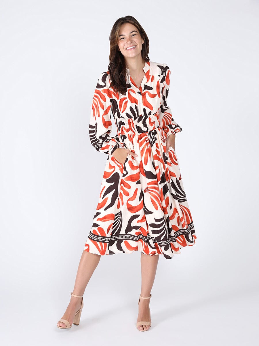 Gracia Fashion Women's Elastic Waist Long Sleeve Printed Dress