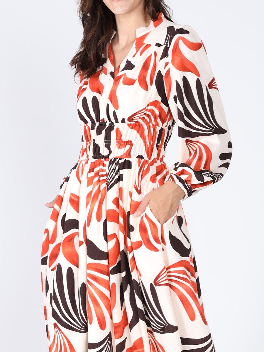 Gracia Fashion Women's Elastic Waist Long Sleeve Printed Dress