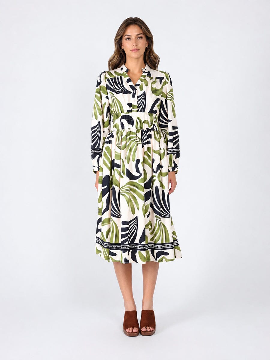 Gracia Fashion Women's Elastic Waist Long Sleeve Printed Dress
