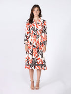 Gracia Fashion Women's Elastic Waist Long Sleeve Printed Dress