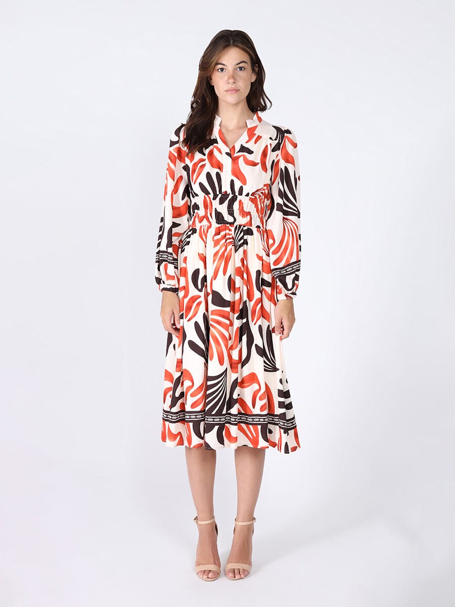 Gracia Fashion Women's Elastic Waist Long Sleeve Printed Dress