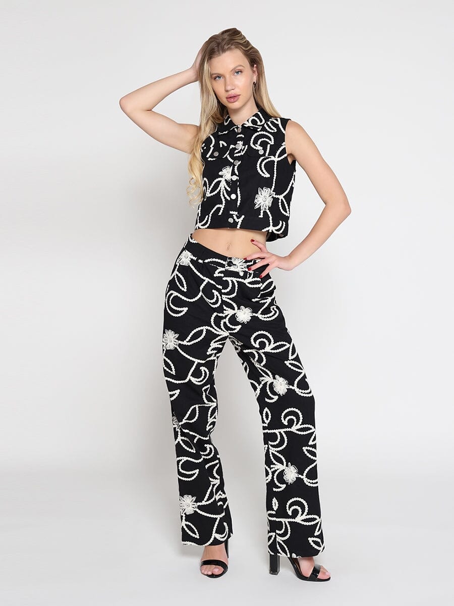 Gracia Fashion Women's Embroidered straight fit pants