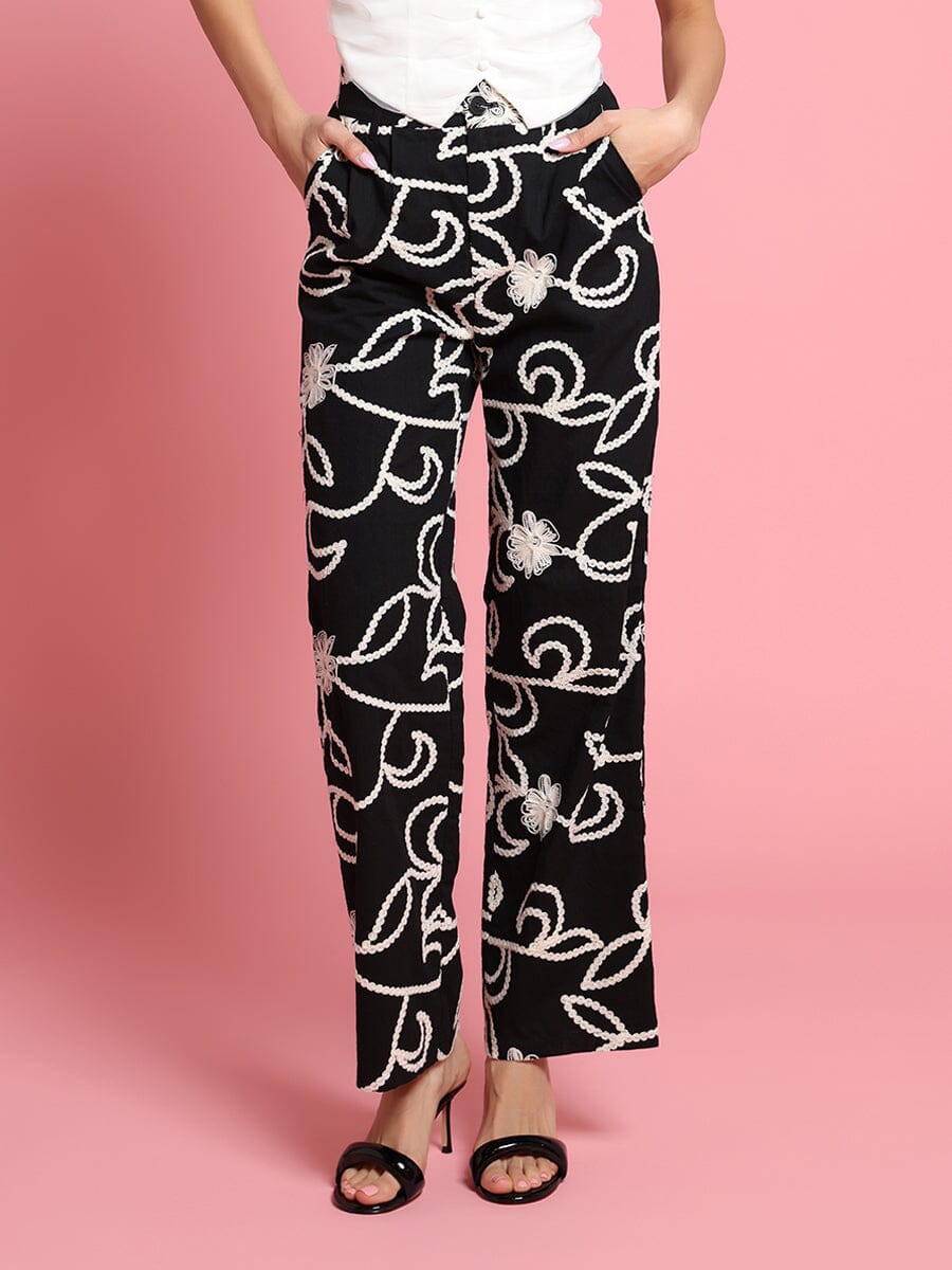 Gracia Fashion Women's Embroidered straight fit pants