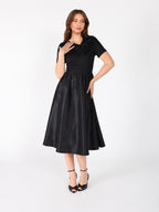 Gracia Fashion Women's Floral Applique Satin & Cotton Fabric Dress