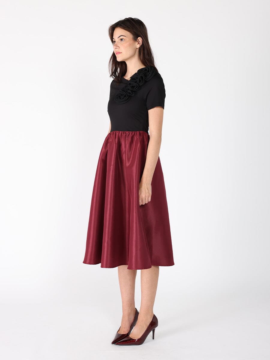 Gracia Fashion Women's Floral Applique Satin & Cotton Fabric Dress