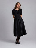 Gracia Fashion Women's Floral Applique Satin & Cotton Fabric Dress