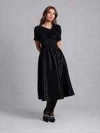 Gracia Fashion Women's Floral Applique Satin & Cotton Fabric Dress