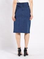 Gracia Fashion Women's Floral Embroidered Front Slit Denim Skirt