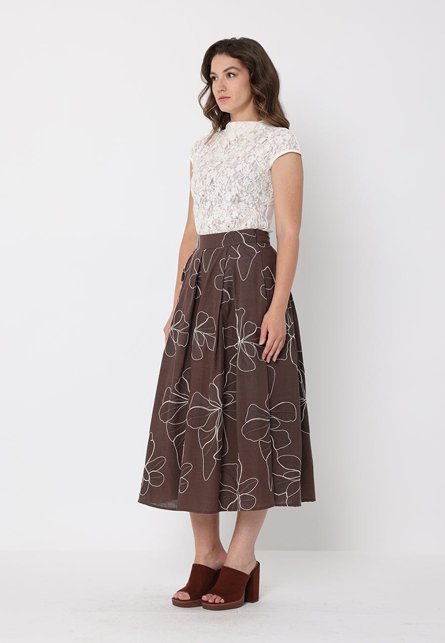 Gracia Fashion Women's Floral Embroidery Pleated A-Line Skirt