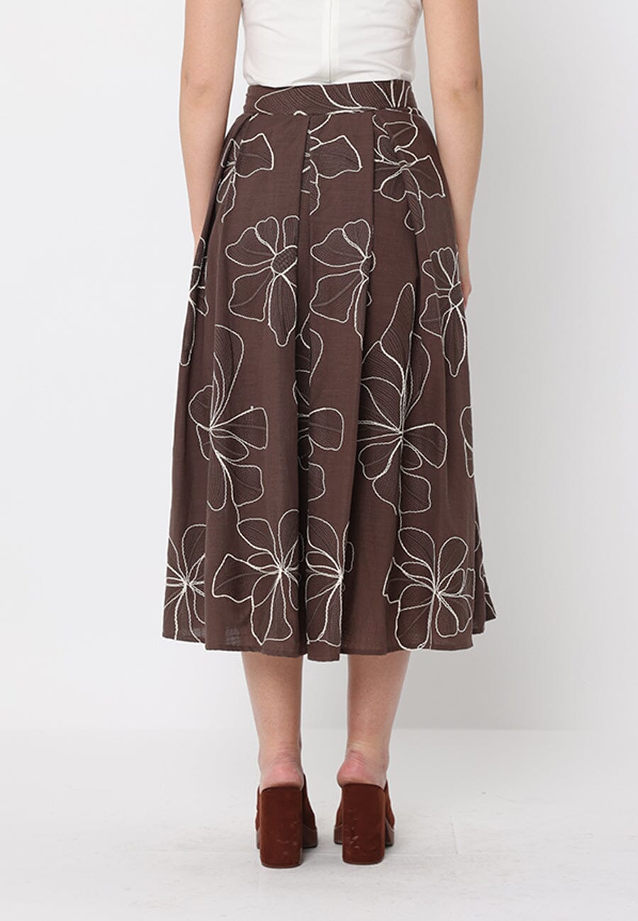 Gracia Fashion Women's Floral Embroidery Pleated A-Line Skirt