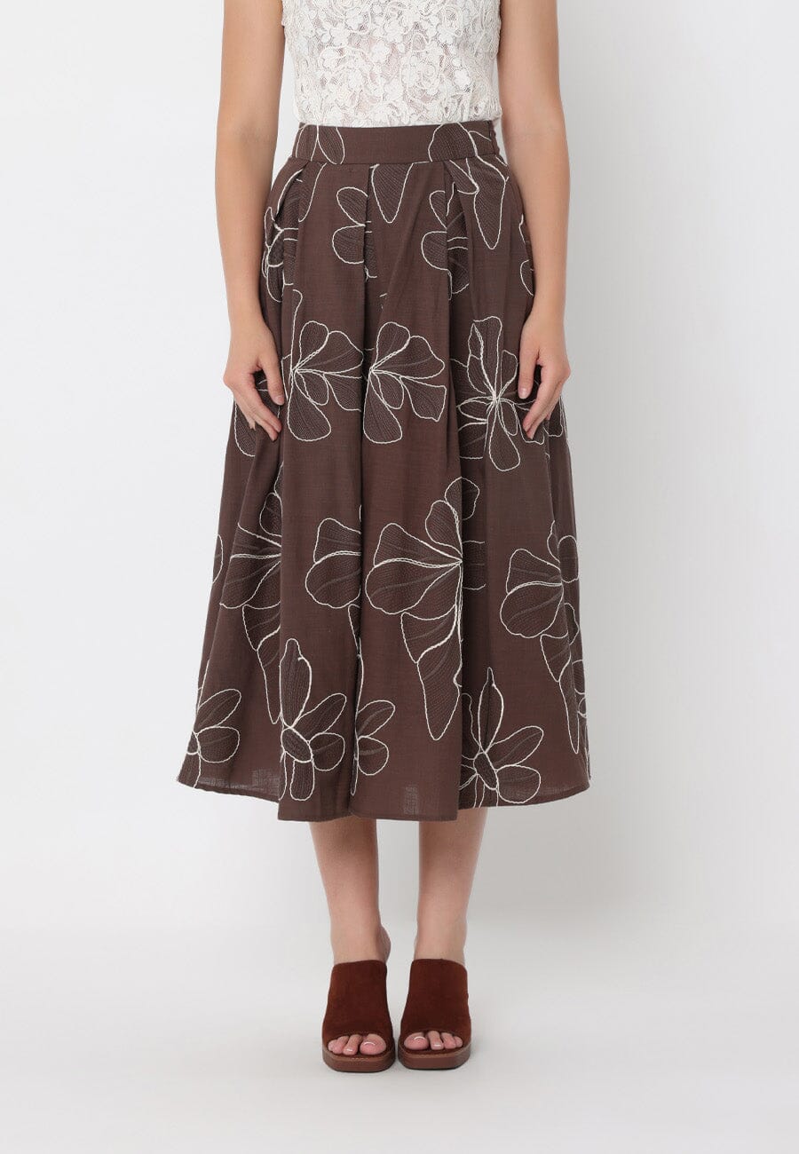 Gracia Fashion Women's Floral Embroidery Pleated A-Line Skirt