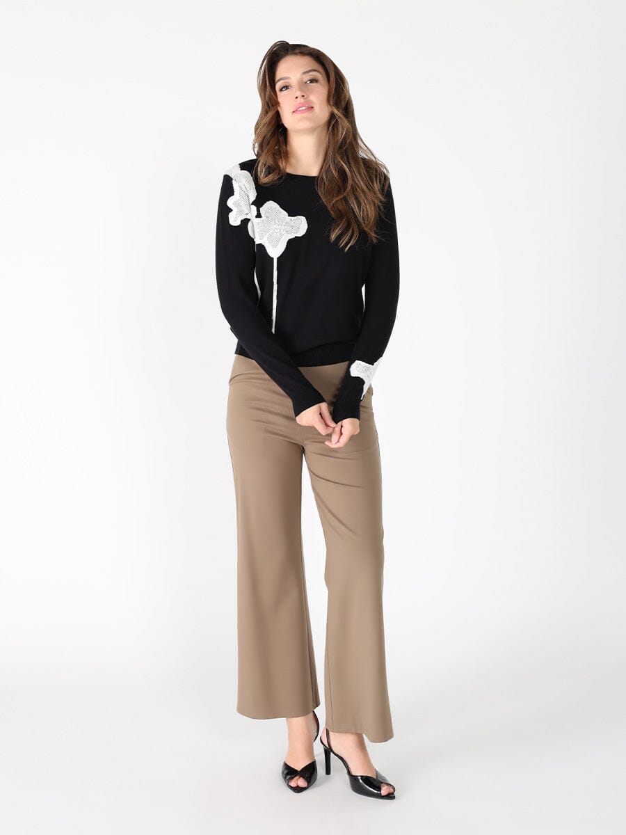 Gracia Fashion Women's Floral Knitted Pearl Embellishments Sweatshirt