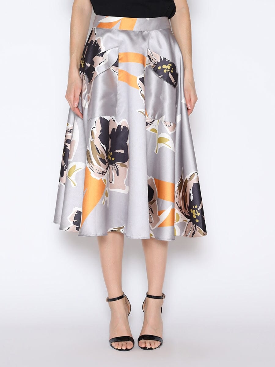 Gracia Fashion Women's Floral Print A-Line Midi Skirt