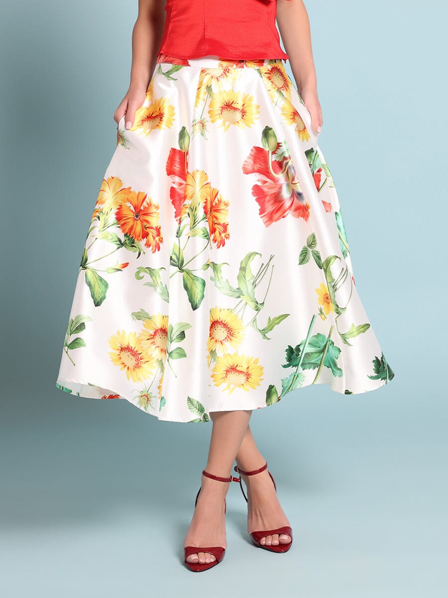 Gracia Fashion Women's Floral Print A-line Midi Skirt