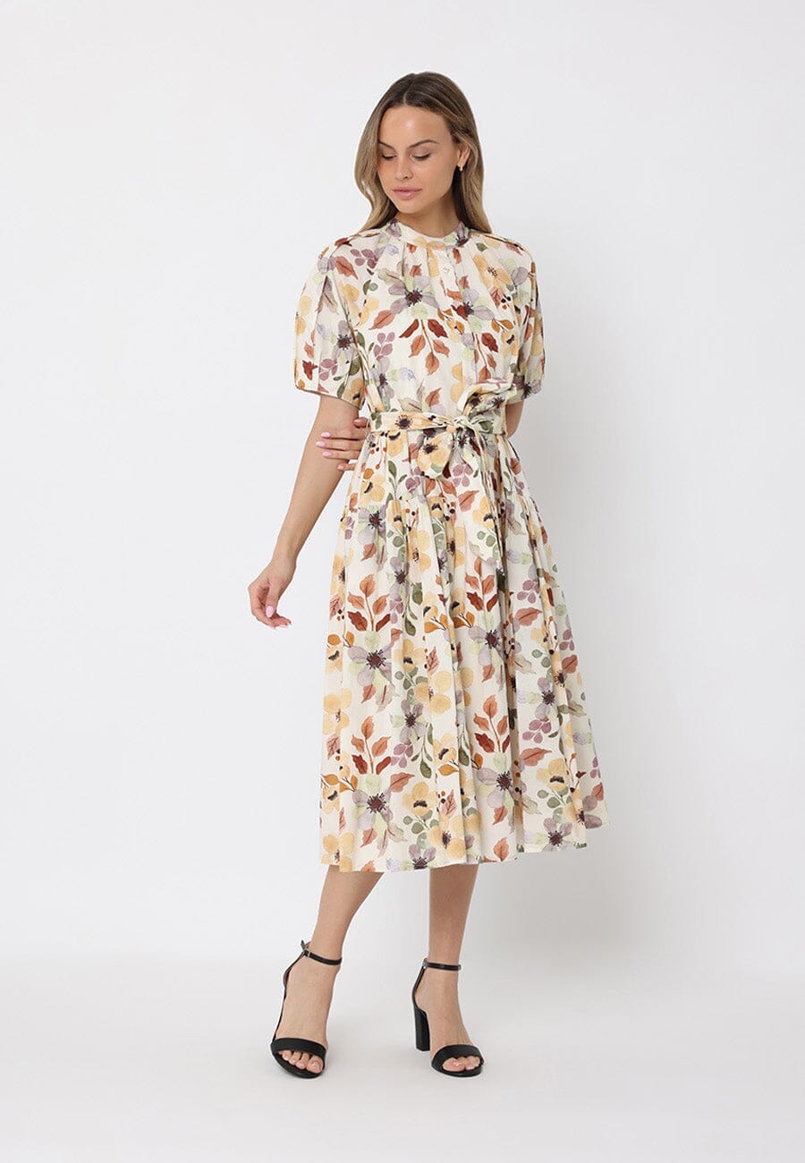 Gracia Fashion Women's Floral print belt dress