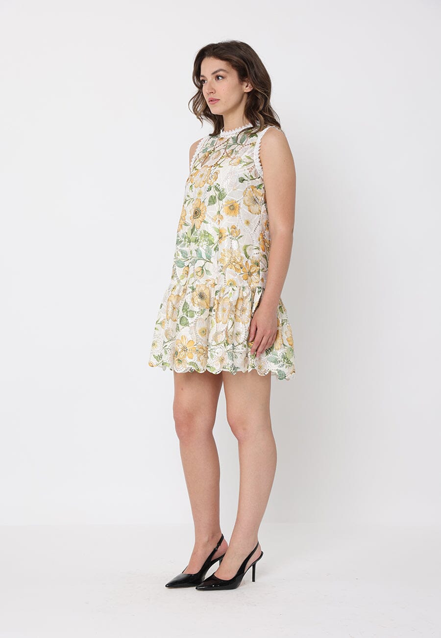Gracia Fashion Women's Floral Print Lace Detailed Relaxed Fit Dress