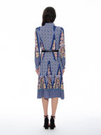 Gracia Fashion Women's Floral Print Long Sleeve A-Line Buckle Belt Dress