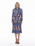 Gracia Fashion Women's Floral Print Long Sleeve A-Line Buckle Belt Dress