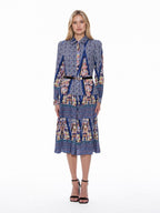 Gracia Fashion Women's Floral Print Long Sleeve A-Line Buckle Belt Dress