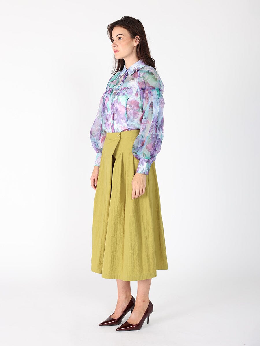 Gracia Fashion Women's Floral print mesh puffed sleeve shirt top