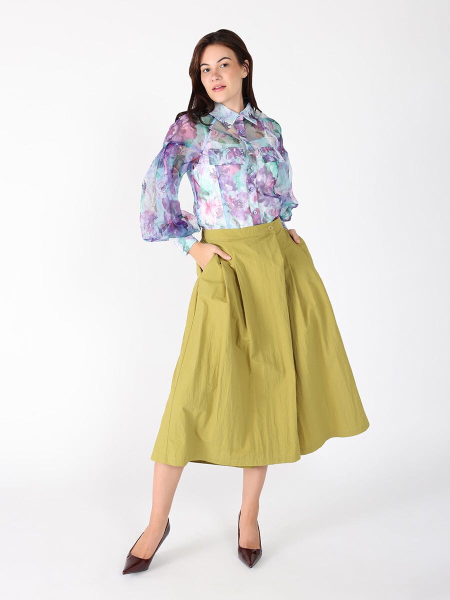 Gracia Fashion Women's Floral print mesh puffed sleeve shirt top