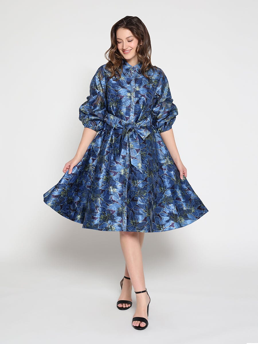 Gracia Fashion Women's Floral print pinched detail sleeve midi dress
