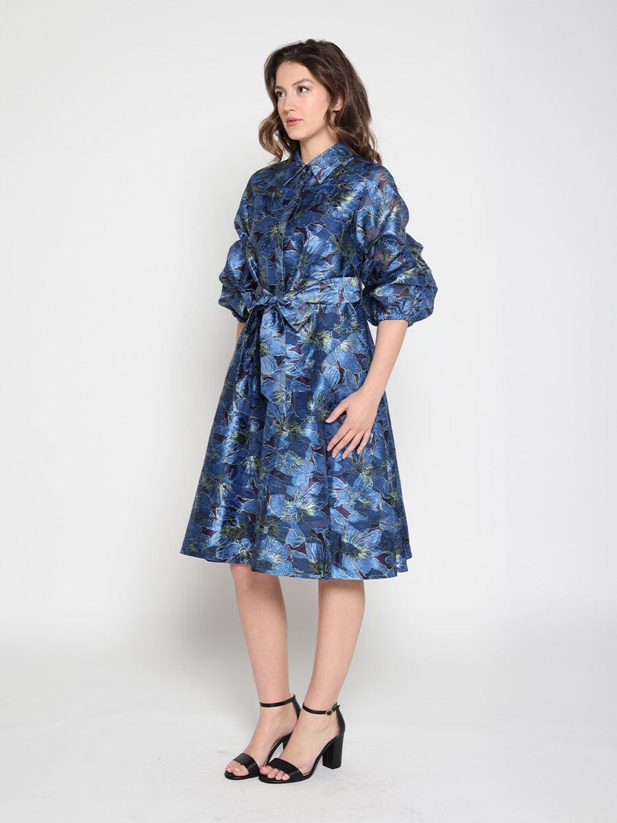 Gracia Fashion Women's Floral print pinched detail sleeve midi dress