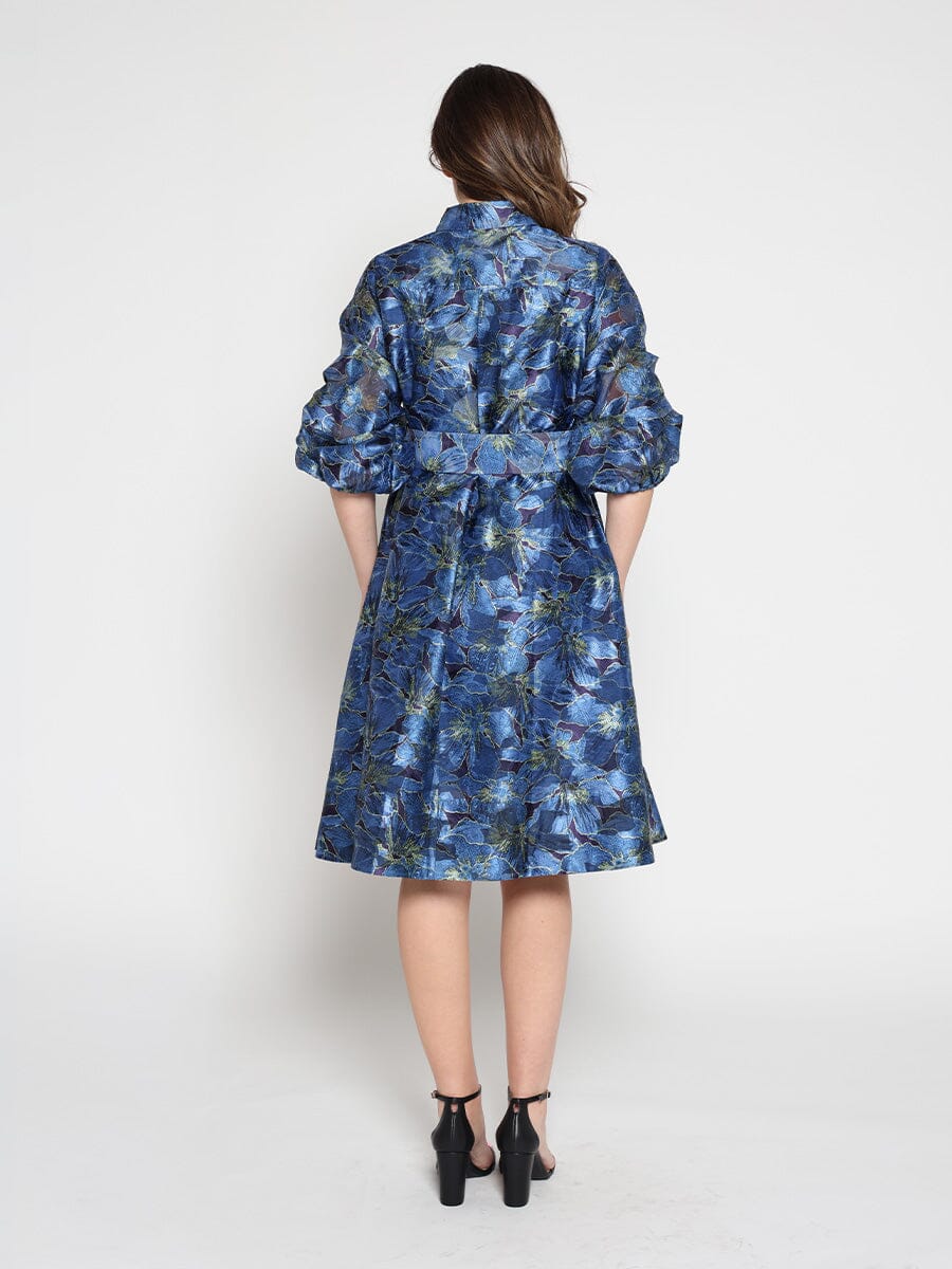 Gracia Fashion Women's Floral print pinched detail sleeve midi dress