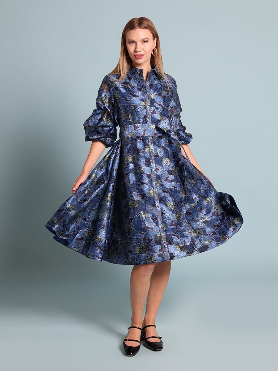 Gracia Fashion Women's Floral print pinched detail sleeve midi dress