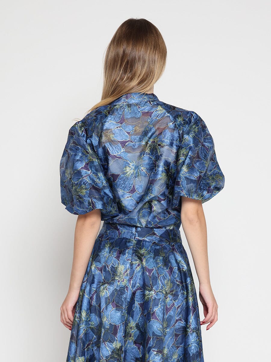 Gracia Fashion Women's Floral Print Puff Sleeve Organza Top