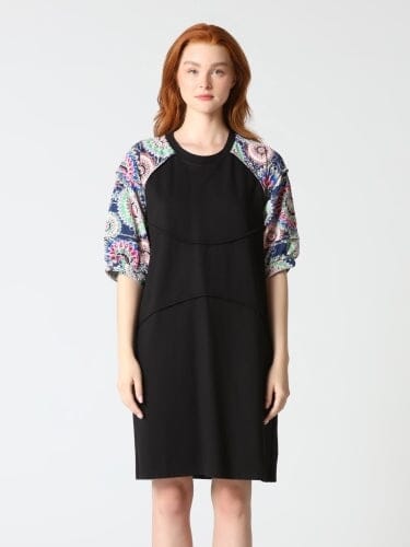 Gracia Fashion Women's Floral Print Sewing Sleeves Sectioned Mini Dress