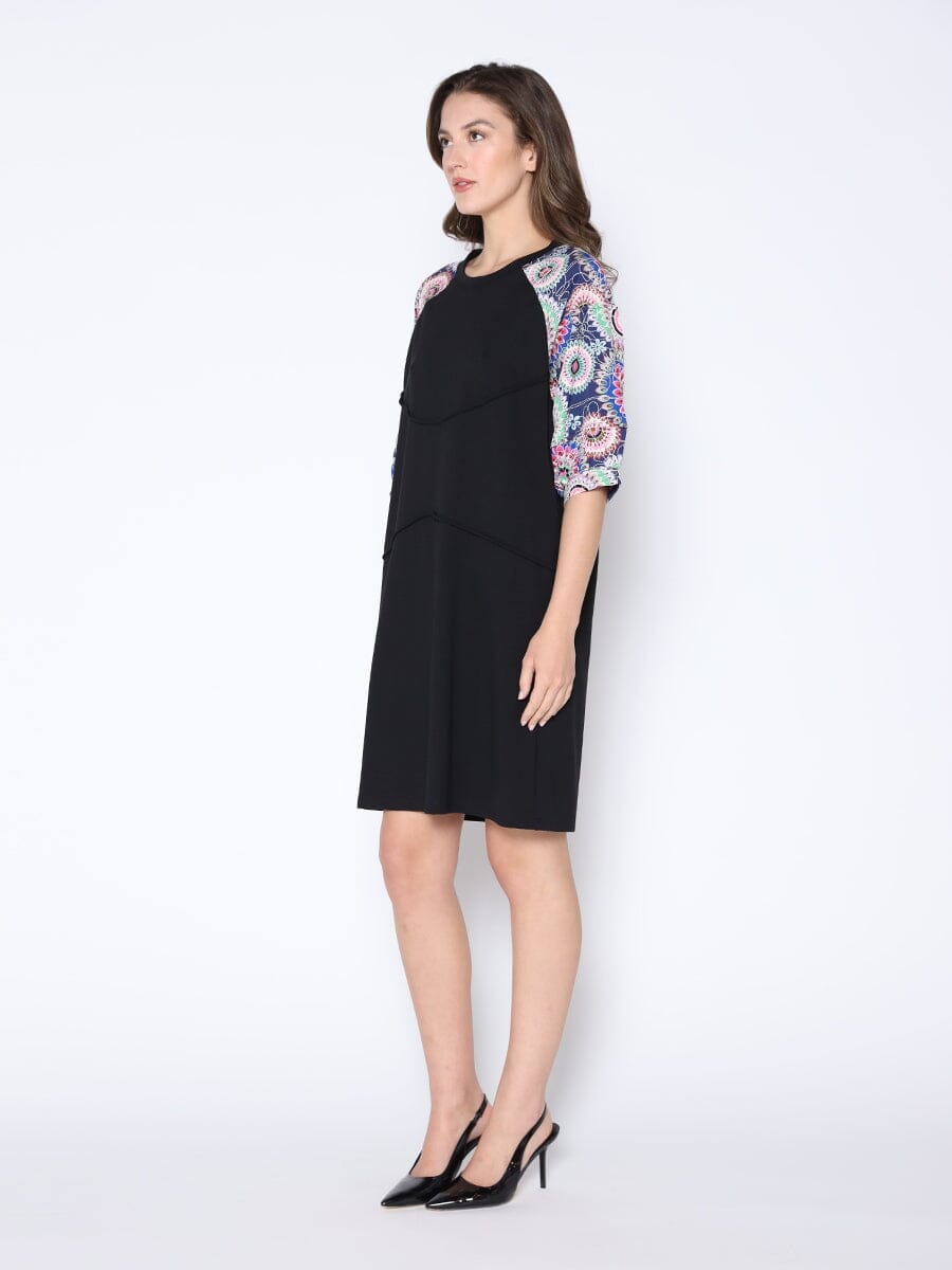 Gracia Fashion Women's Floral Print Sewing Sleeves Sectioned Mini Dress