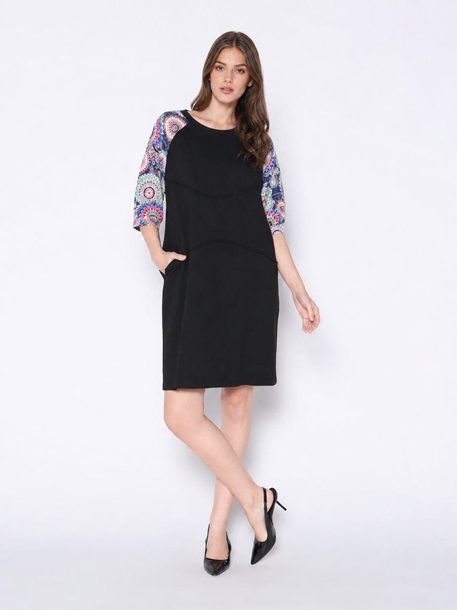 Gracia Fashion Women's Floral Print Sewing Sleeves Sectioned Mini Dress