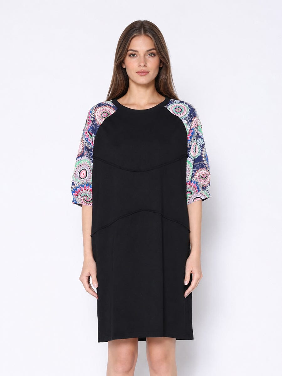 Gracia Fashion Women's Floral Print Sewing Sleeves Sectioned Mini Dress